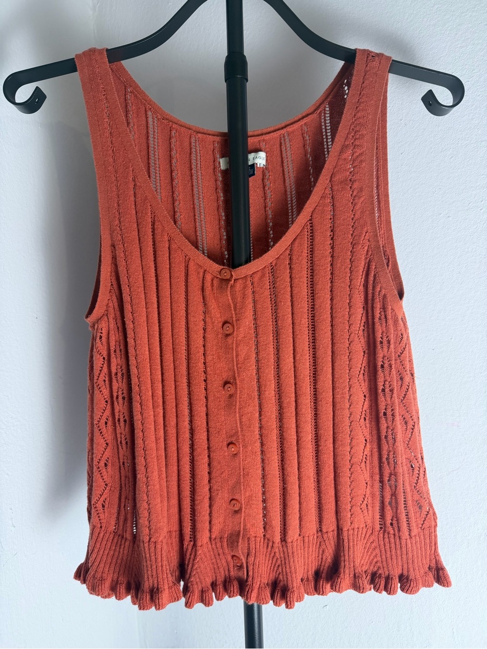 Rust Orange Knit Button-Front Tank Top